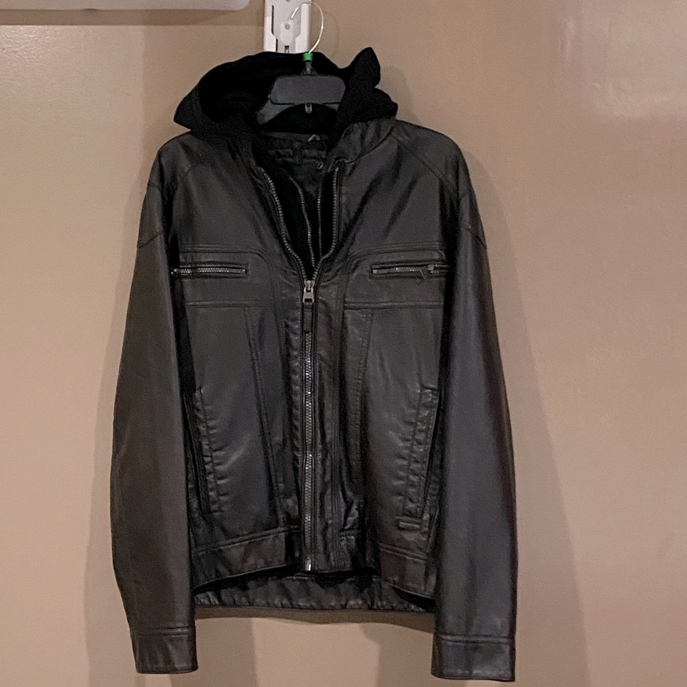 Calvin Klein leather jacket with hoodie